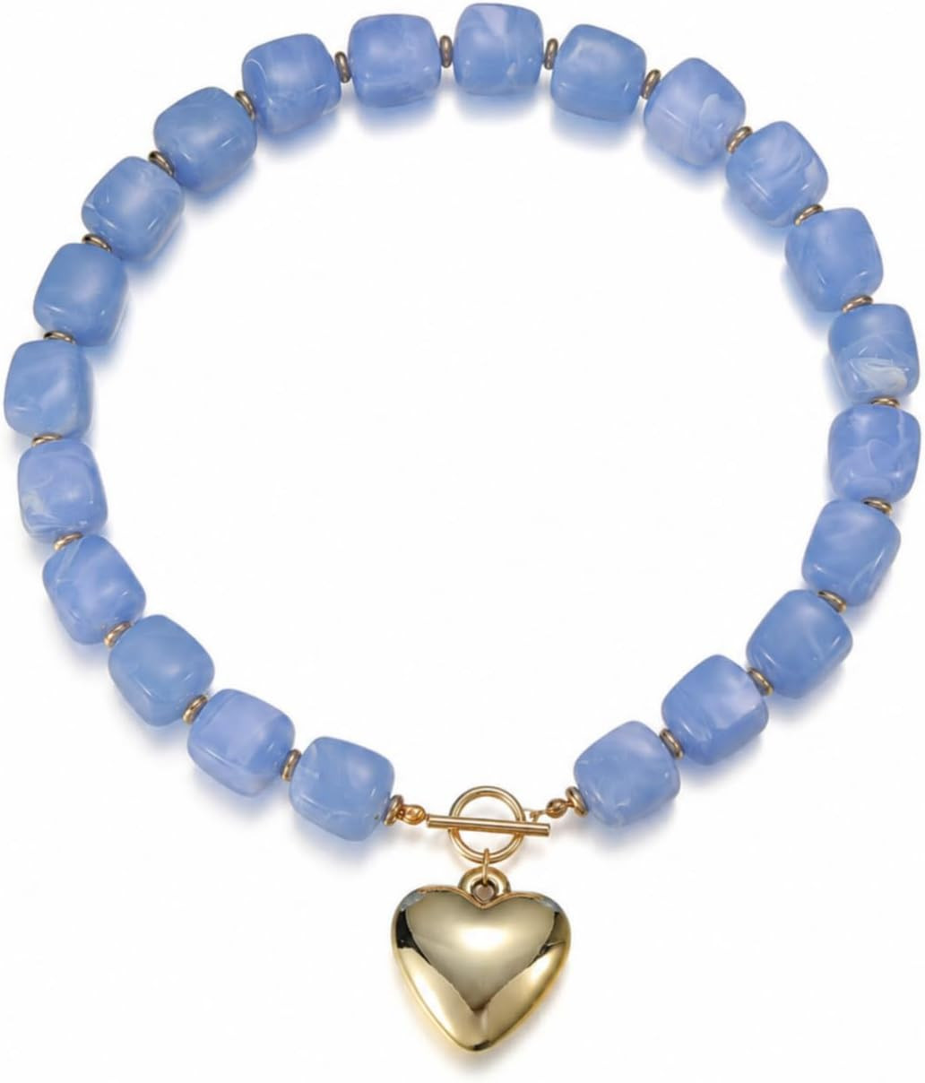 Chunky Heart Necklaces for Women, Colorful Resin Beaded Necklaces, Trendy Statement Jewelry with Toggle Clasp | Amazon (US)