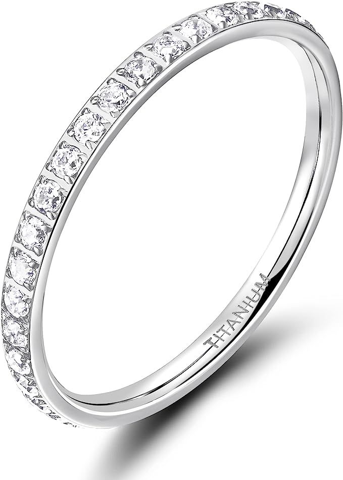 Amazon.com: TIGRADE 2mm Women Titanium Eternity Ring Cubic Zirconia Anniversary Wedding Engagemen... | Amazon (US)