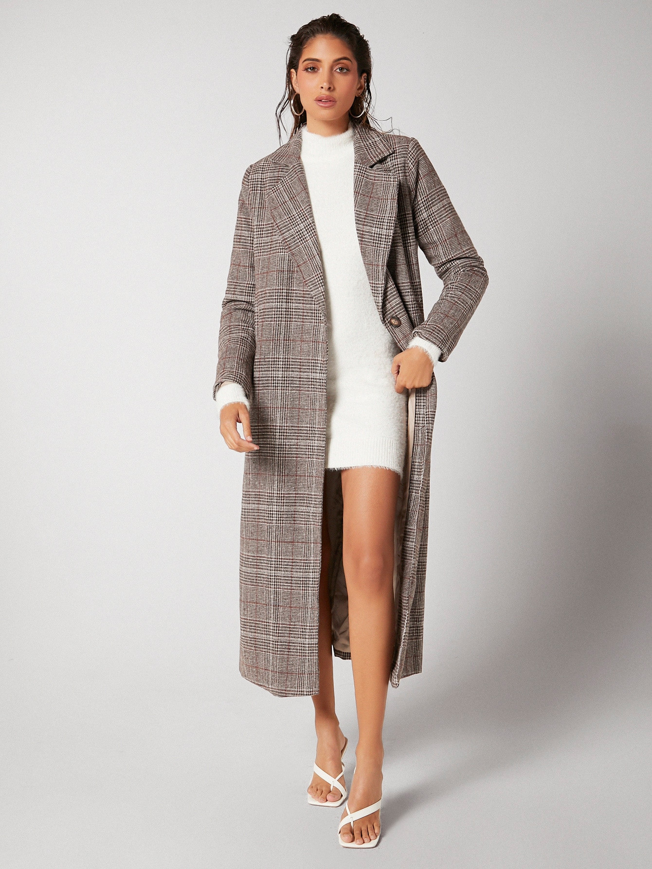 SHEIN BIZwear Women Plaid Single-Breasted Long Jacket, Long Coat Outwear For Work And Casual, Aut... | SHEIN