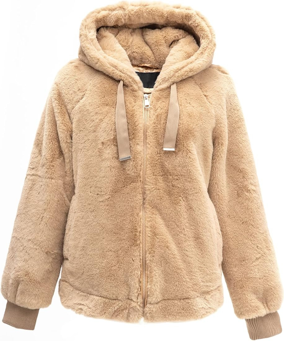 Bellivera Women's Faux Fur Coat Shearling Fluffy Fuzzy Shaggy Hood Sherpa-Lined Fleece Jacket | Amazon (US)