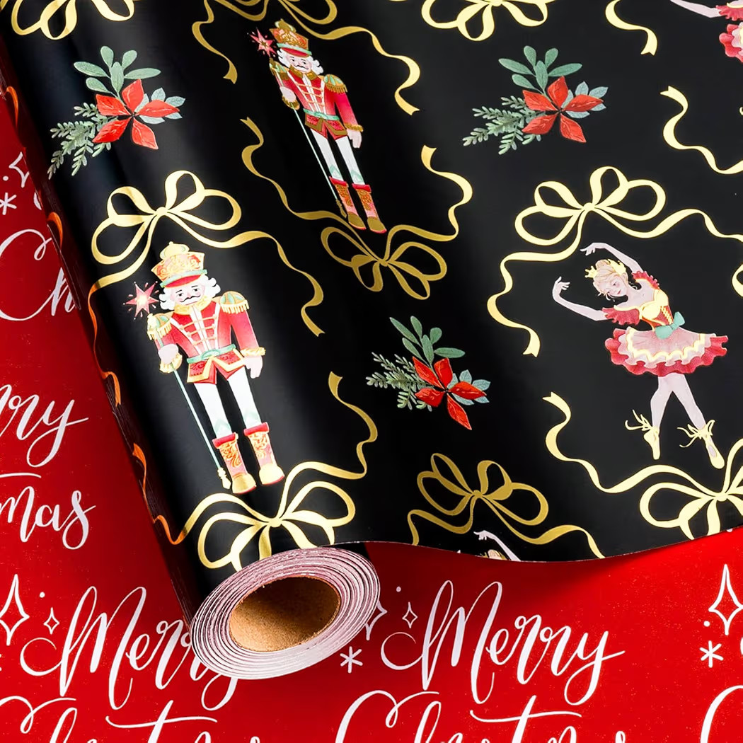 MAYPLUSS Christmas Nutcracker Wrapping Paper - 17 Inch X 33 Feet - Metallic Christmas Gift Wrappi... | Amazon (US)
