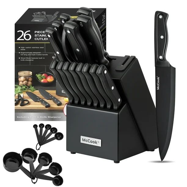 McCook DISHWASHER SAFE MC701 Black Knife Sets of 26, Stainless Steel Kitchen Knives Block Set wit... | Walmart (US)
