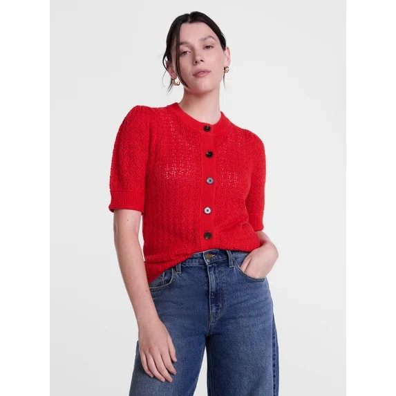 Scenario Women's and Women's Plus Crewneck Cardigan with Short Sleeves, Lightweight, Sizes XS-4X | Walmart (US)