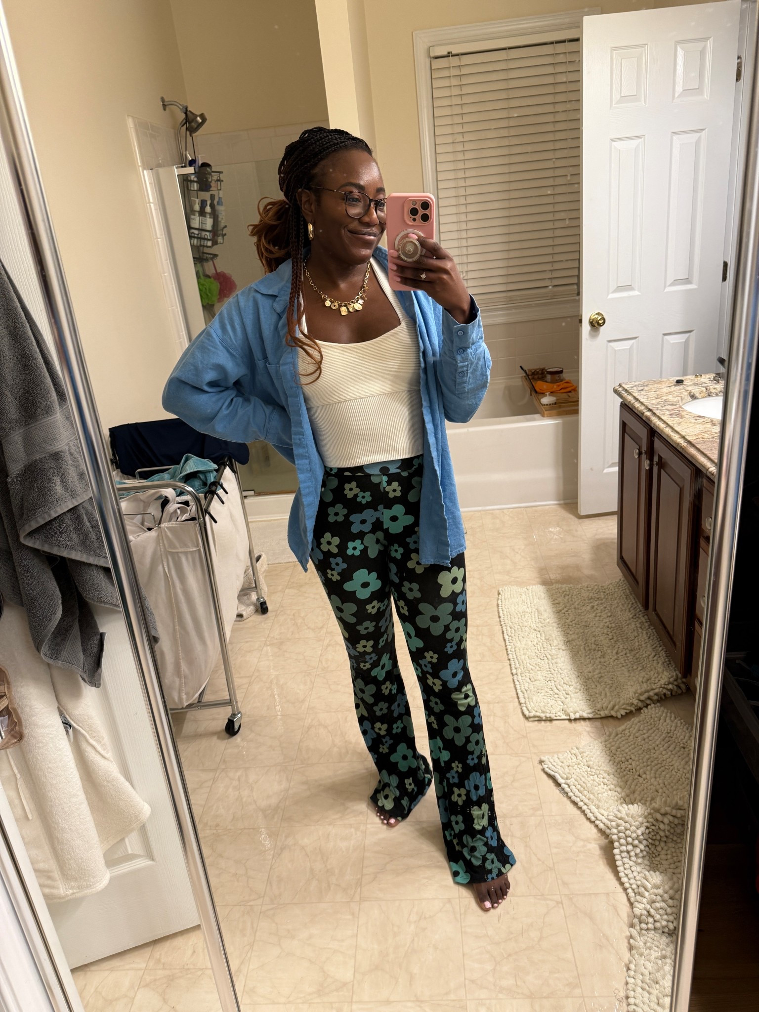 what I wore today spring edition / floral pants, blue and green, casual outfit inspo

#LTKPetite