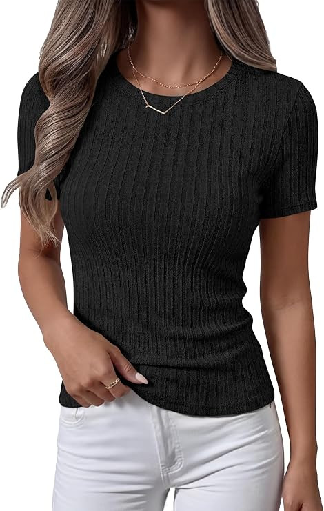 ANRABESS Womens Tops Short Sleeve Crewneck Shirts Slim Fit Ribbed Knit Lightweight Sweater 2026 S... | Amazon (US)