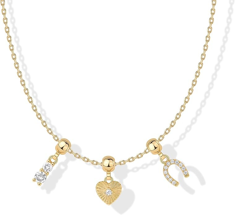 PAVOI 14K Gold Plated Whimsical Charm Necklace for Women | Cute Dainty Cubic Zirconia Lightning B... | Amazon (US)