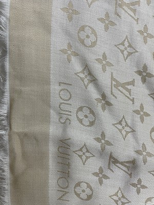 Authentic LOUIS VUITTON Cream Shine Gold Beige Shawl Monogram Scarf M74026 New | eBay US