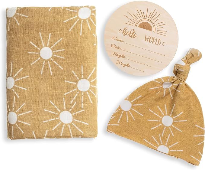 Miaoberry 100% Organic Cotton Baby Muslin Swaddle Blanket Set| Golden Boho Sunrays| Gender Neutra... | Amazon (US)
