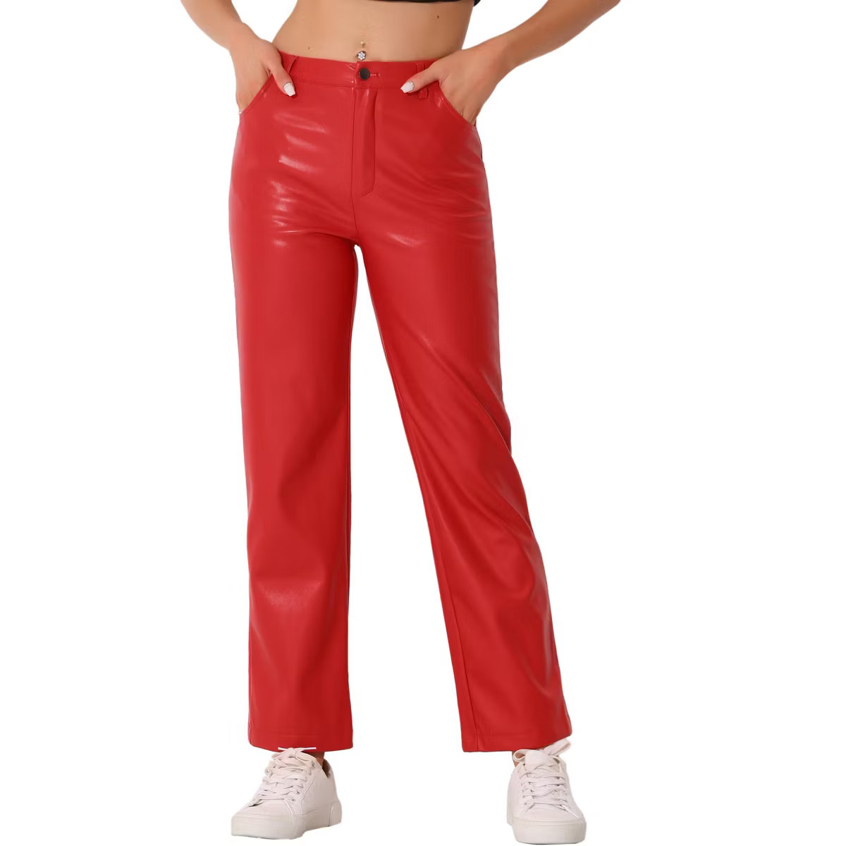 Allegra K Women's High Waist Straight Leg Side Pockets Casual Punk Faux Leather Pants | Target