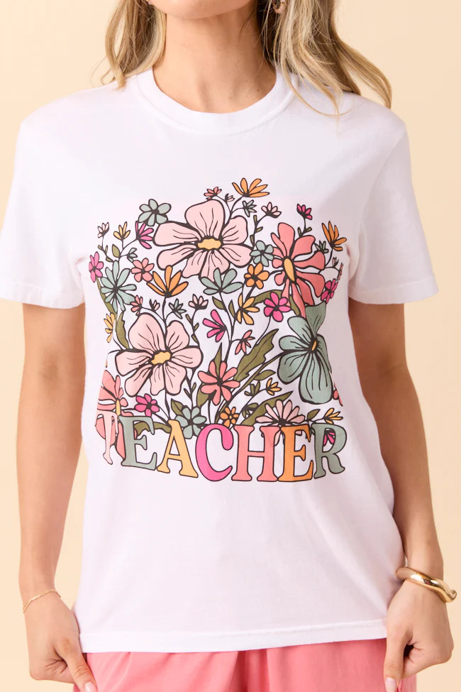 Teacher Florals White Graphic Tee | Pink Lily