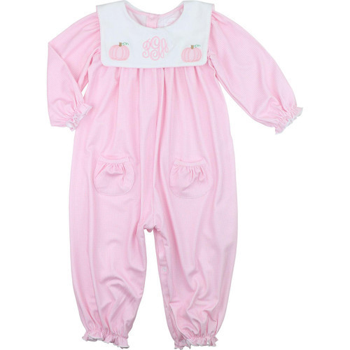 Pink Knit Gingham Applique Pumpkin Long Bubble | Cecil and Lou