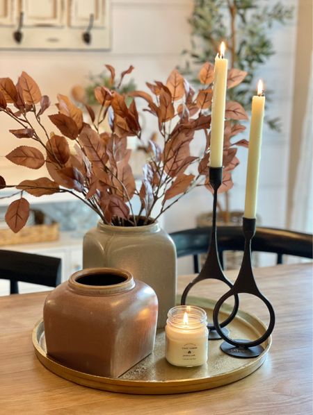 Fall Vignette & Vase Sale. Follow @farmtotablecreations on Instagram for more inspiration. Target Vases on Sale. Threshold Good Tray. Black Candlesticks. Rust Leaf Stem. Coordinating Vases. Fall Decor. Autumn Vignette. Fall Centerpiece  

#LTKSeasonal #LTKunder50 #LTKsalealert