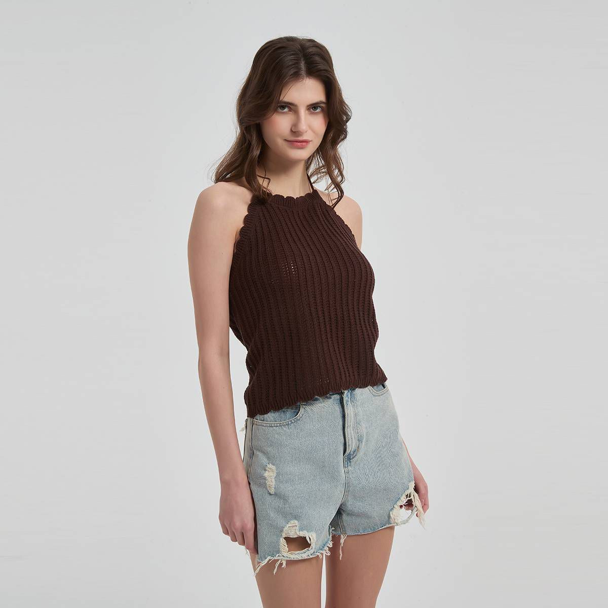 Women's Scalloped Halter Top - Wild Fable™ Brown M | Target