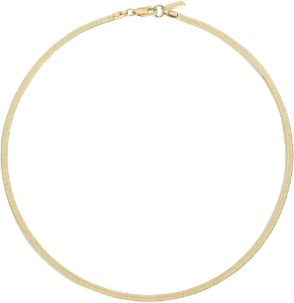 Electric Picks Python Herringbone Necklace for Women, 14k Gold Plated 3mm Flat Snake Chain Neckla... | Amazon (US)