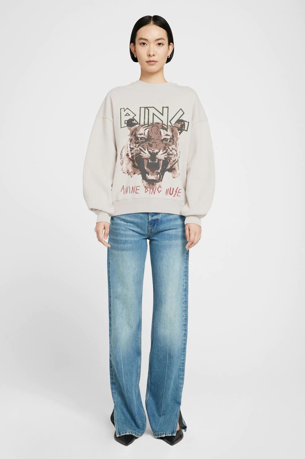 ANINE BING Tiger Sweatshirt in Stone | Anine Bing