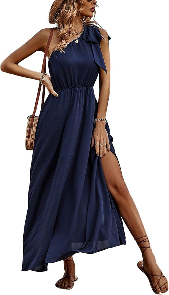IFFEI Summer Dresses for Women 2025 Boho One Shoulder Maxi Dress Casual Sleeveless Flowy Split Be... | Amazon (US)