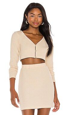 L'Academie The Ang Crop Cardigan in Beige from Revolve.com | Revolve Clothing (Global)