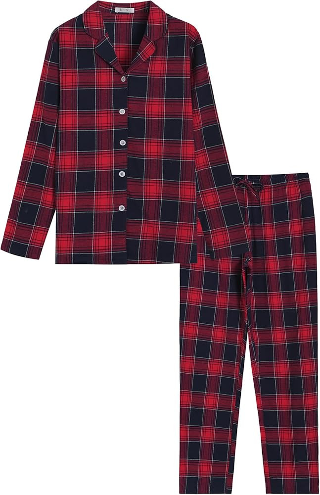 Latuza Women's Tall Flannel Pajama Set Extra Long Button Up Top Pants Pj Set | Amazon (US)