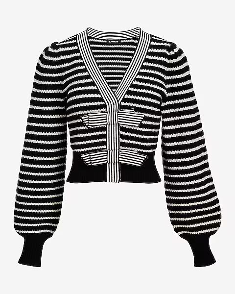 Striped V-Neck Bow Button Front Cardigan | Express