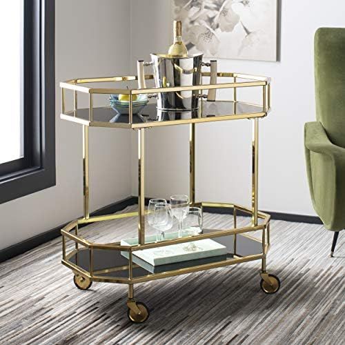 Safavieh Home Collection Silva Brass and Black Glass 2-Tier Octagon Bar Cart | Amazon (US)