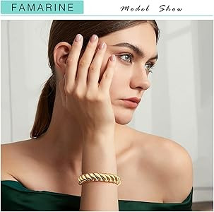 FAMARINE Twisted Thin or Chunky Bangle Bracelet in 14K Gold Plated, Stretchable Elastic Bracelet ... | Amazon (US)