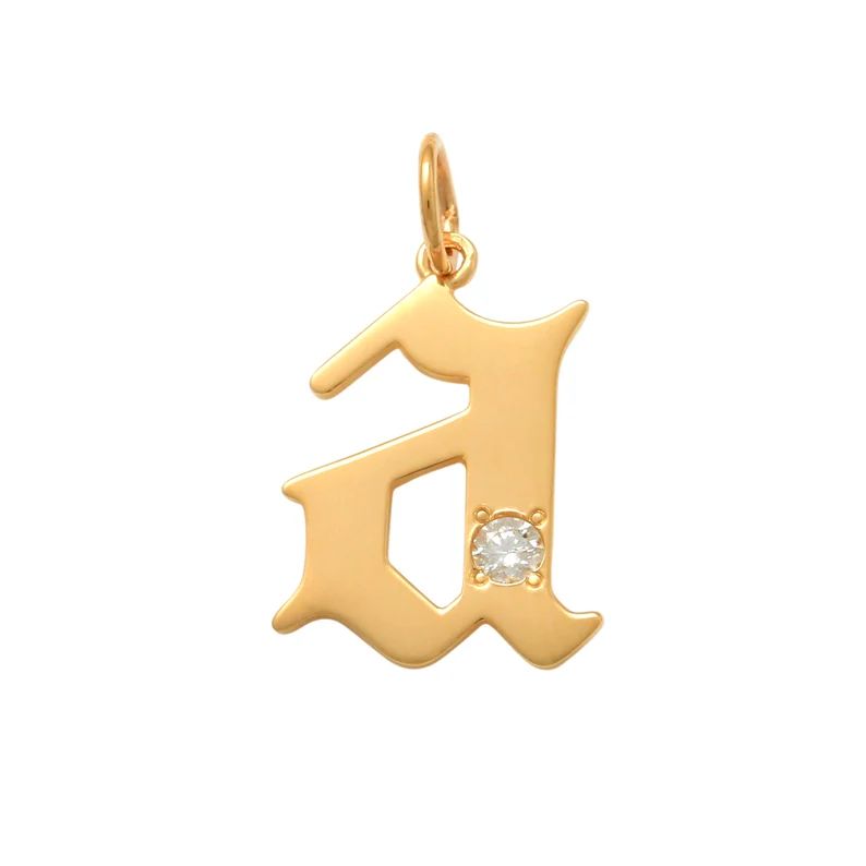 14K REAL Diamond Gothic Initial Charm Pendant Real Solid Gold - Etsy UK | Etsy (UK)