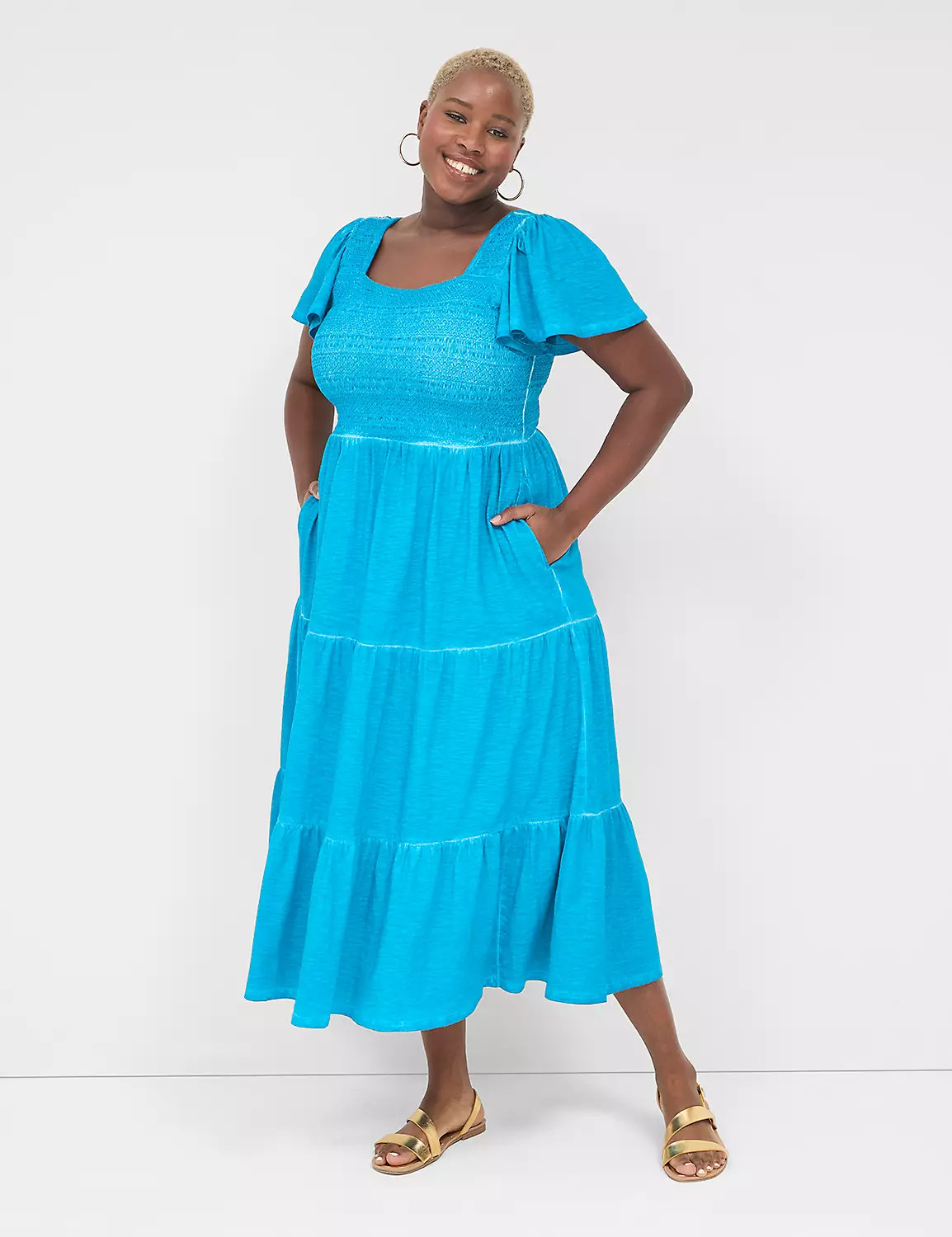 Smocked-Bodice Flutter-Sleeve Maxi Dress | LaneBryant | Lane Bryant (US)