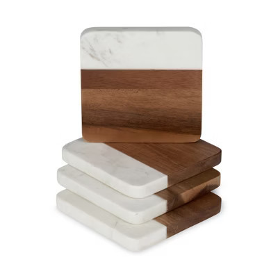 Twine Marble & Acacia Coasters Set of 4, Modern Square Coasters with Rounded Corners, Protect Tables and Surfaces, Housewarming, Home, Kitchen Gifts | Target