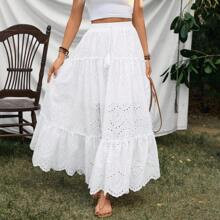 Womens Ruffle Design Hollow White Skirt | SHEIN