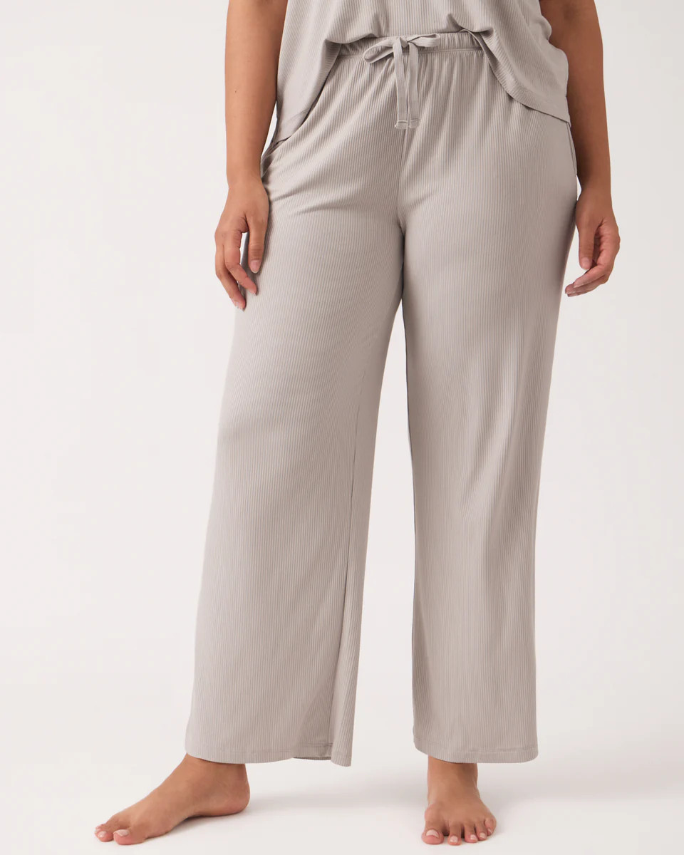 Dove Gray Women's Ribbed Wide Leg Pant | Little Sleepies