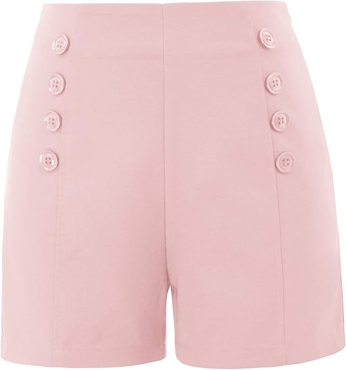 Belle Poque Women High Waist Stretch Shorts Vintage Button Sailor Shorts Pinup Shorts | Amazon (US)