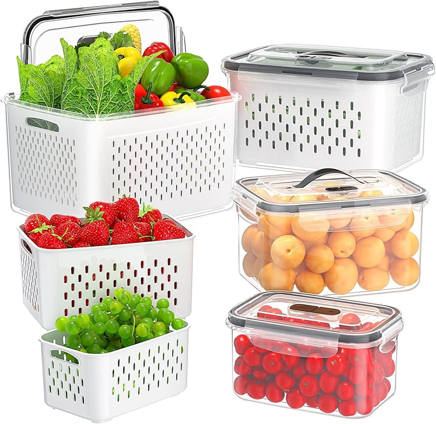 4-Pack Fruit-Storage-Containers for Fridge with Colander, Airtight Food Storage Containers with L... | Amazon (US)