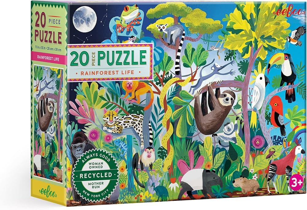 eeBoo: Rainforest Life 20 Piece Jigsaw Puzzle, Aids in Development of Pattern, Shape, and Color R... | Amazon (US)