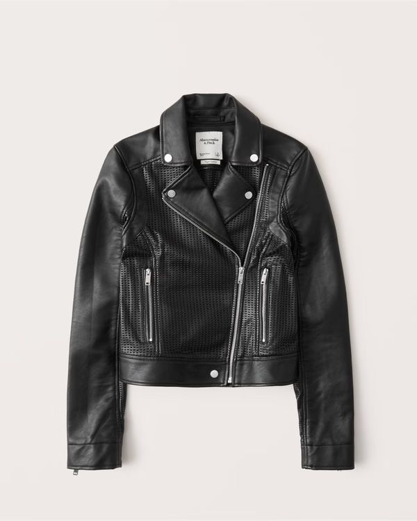 Vegan Leather Perforated Biker Jacket | Abercrombie & Fitch (US)