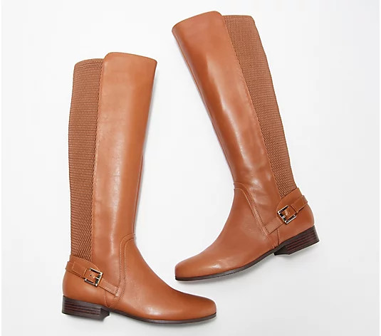 Isaac Mizrahi Live! Medium Calf Leather and Stretch Riding Boot | QVC