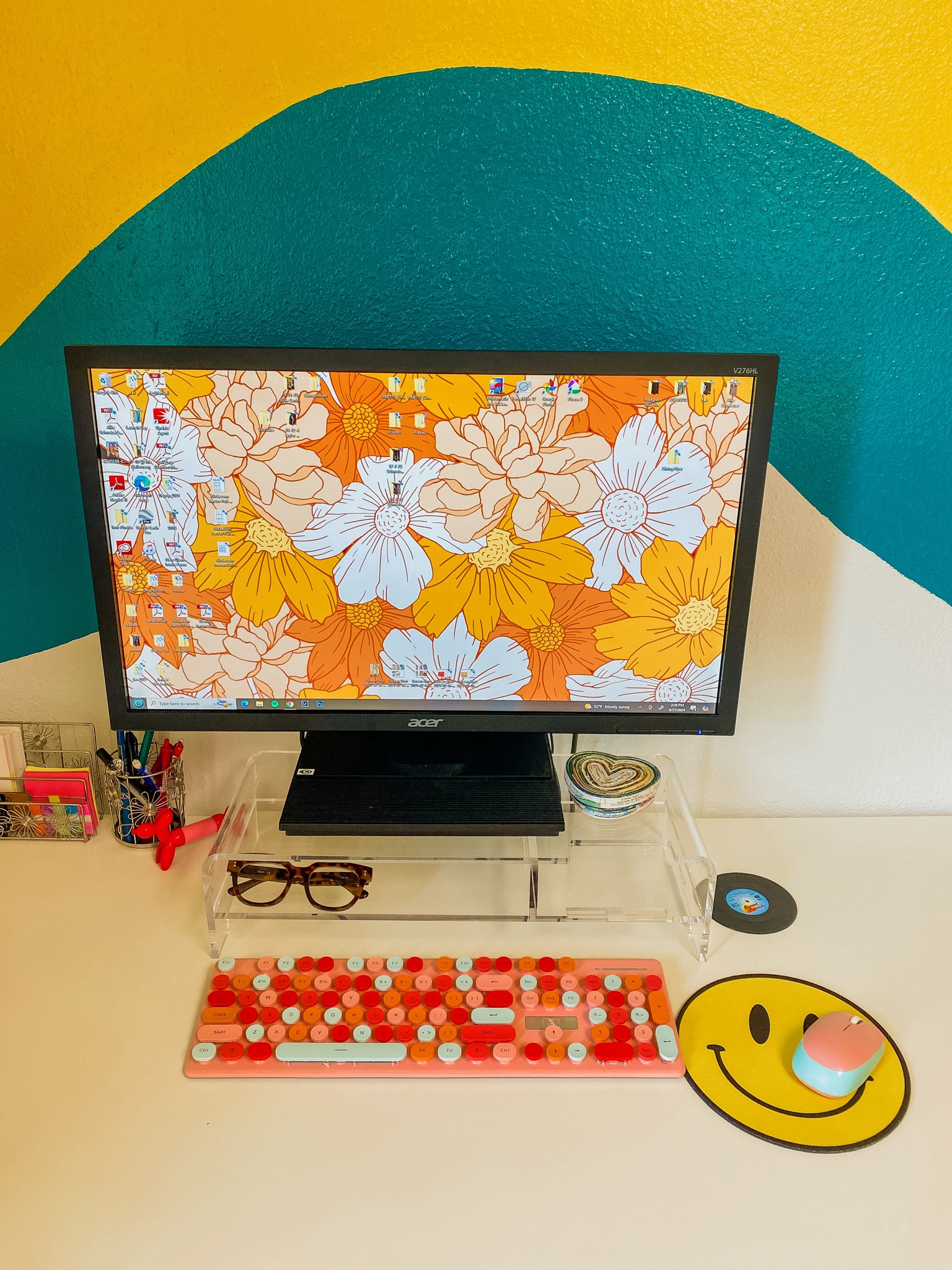 Acrylic computer monitor stand in my home office 🙌🏼💻 small business / desk organization / computer accessories / desk storage / office storage / retro office 

#LTKHome