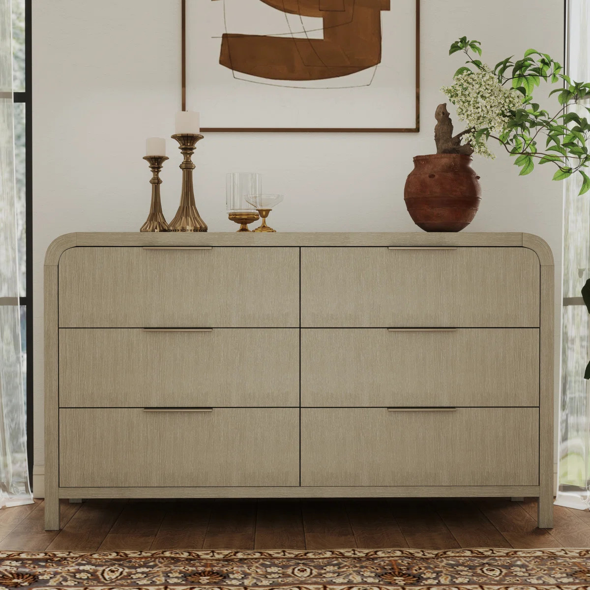 Roundhill Furniture Tavari Contemporary 6-Drawer Wood Dresser, Light Gray | Wayfair North America