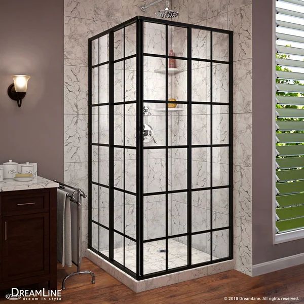 DreamLine French Corner 34 1/2 in. D x 34 1/2 in. W x 72 in. H Framed Sliding Shower Enclosure - Black - 34.5 in. w x 72 in. h | Bed Bath & Beyond