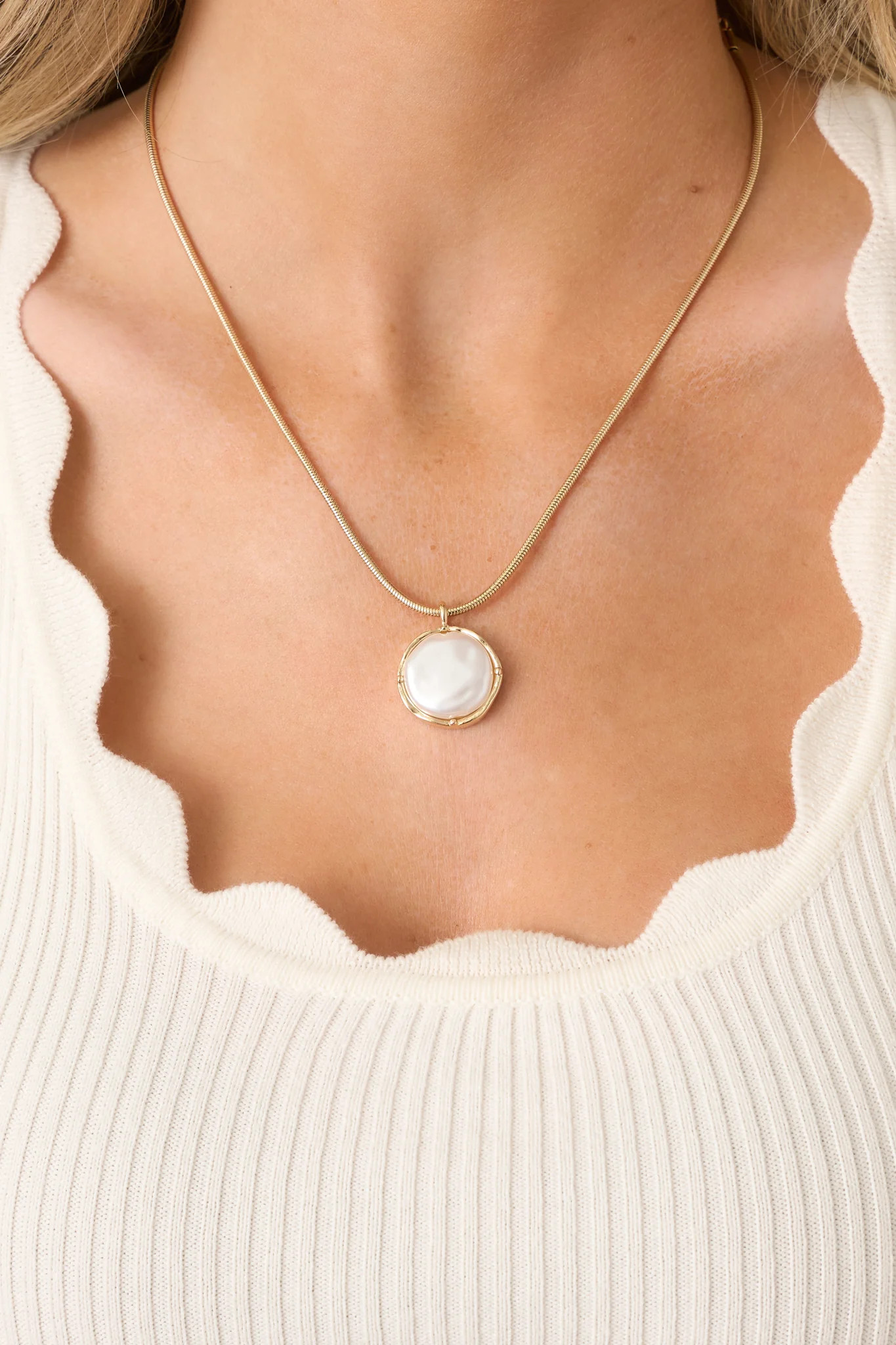 Nothing But Grace Gold & Pearl Pendant Necklace | Red Dress