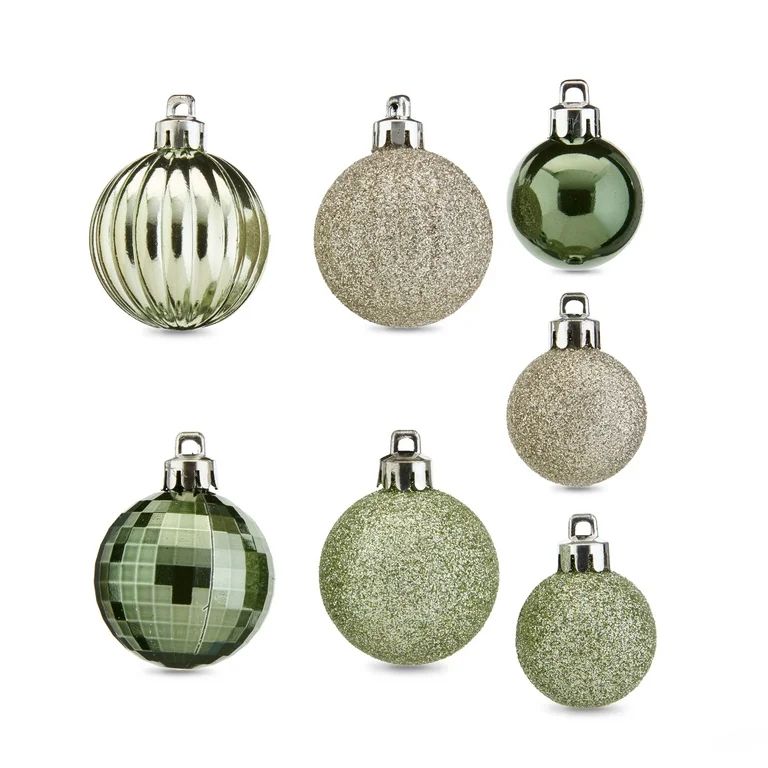Holiday Time Multi-Textured Shatterproof Christmas Mini Ornaments, Dark Green, Light Green, Champ... | Walmart (US)