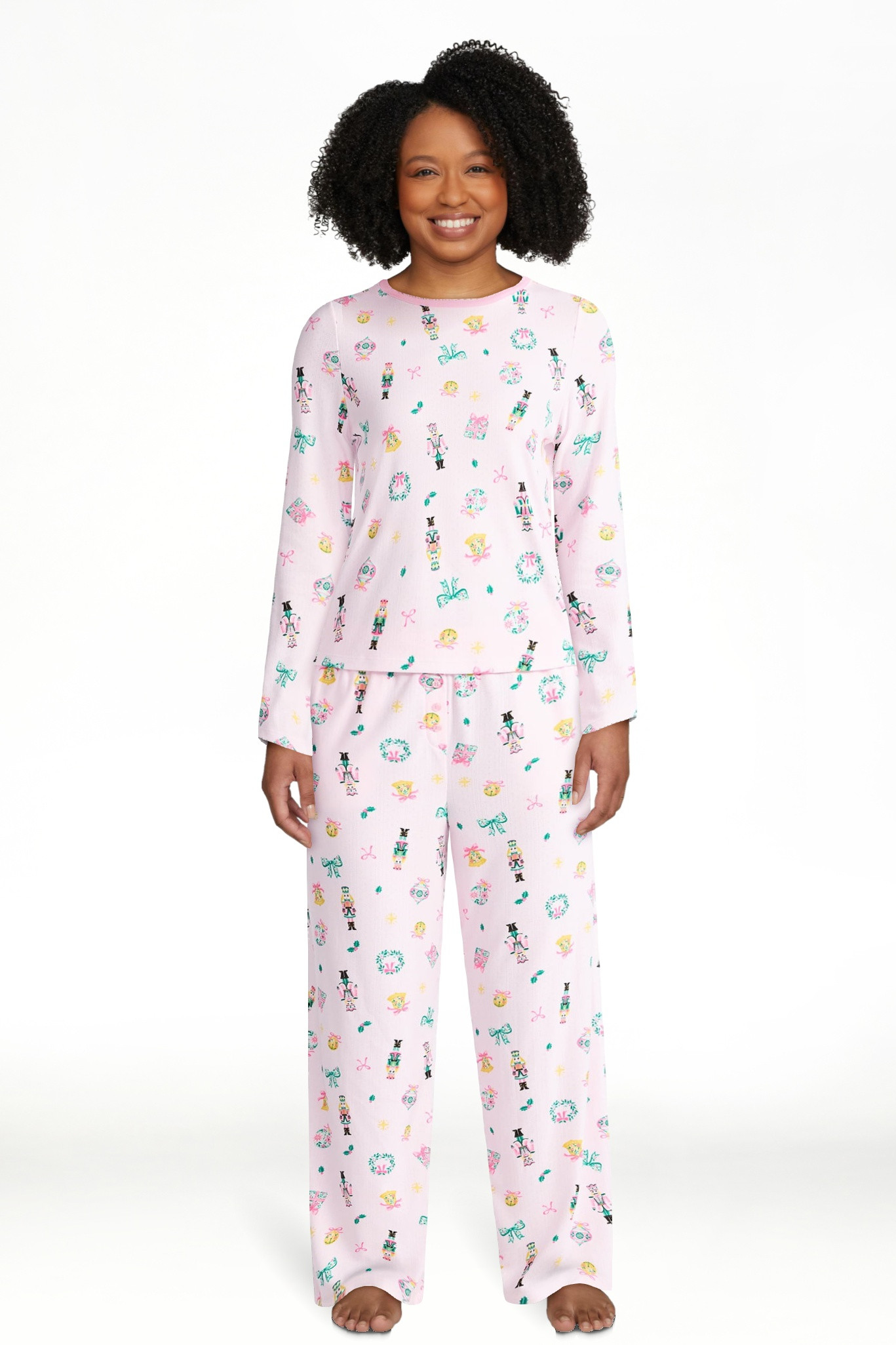 Christmas Women's and Women's Plus Long Sleeve Top and Wide Leg Pants Pajama Set from Holiday Tim... | Walmart (US)