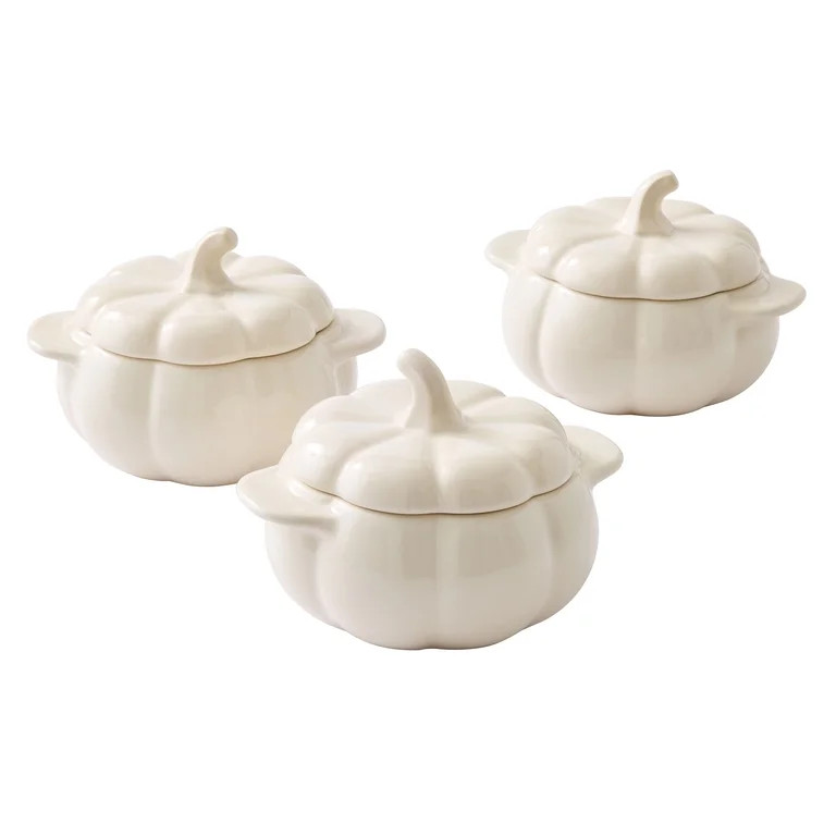 Better Homes & Gardens Cream Figural Pumpkin Stoneware Cocotte with Lid, 3-Pack | Walmart (US)