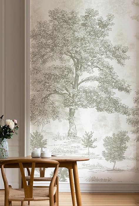 Zeeko Vintage Forest Wall Murals Peel and Stick 110" H x 59" W Canvas Neutral Tree Renter Friendl... | Amazon (US)