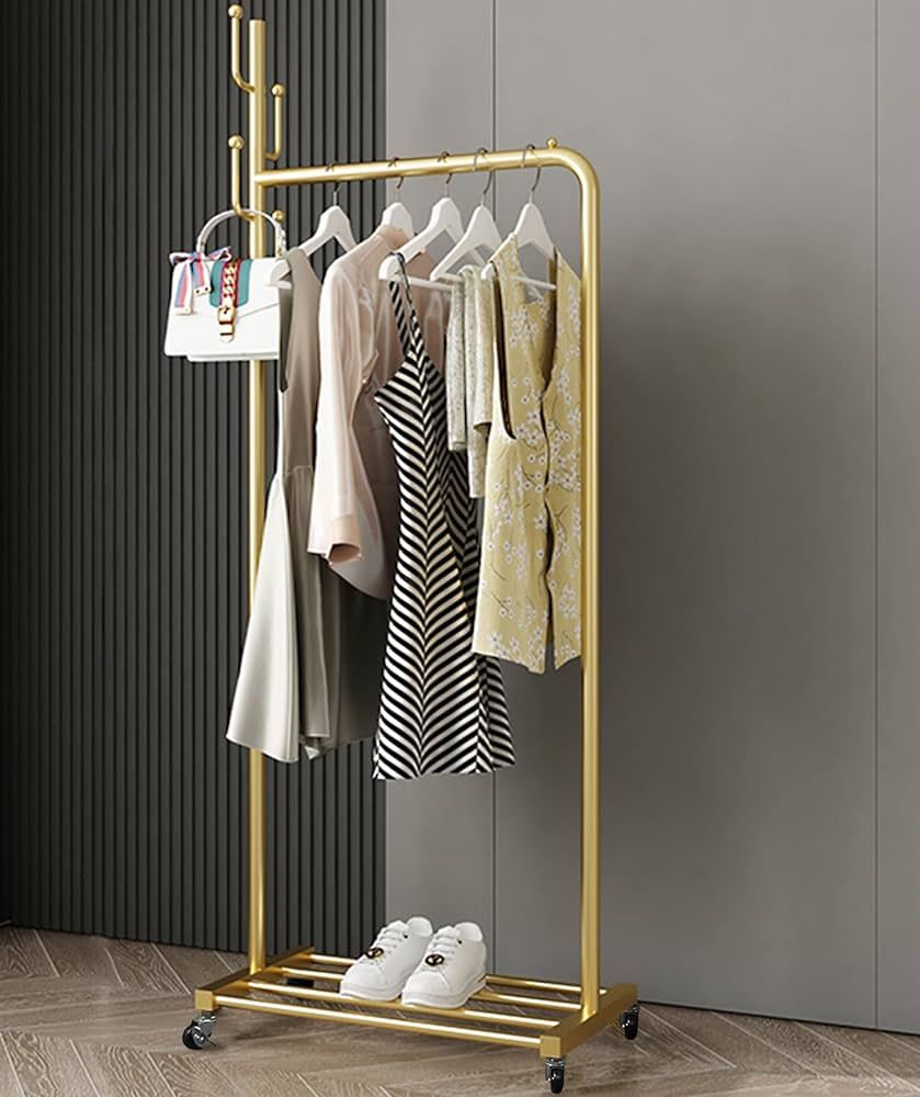 Clothing Garment Racks with Lockable Wheels, 3-in-1 Rolling Clothes Rack for Hanging Clothes, 5 S... | Amazon (US)