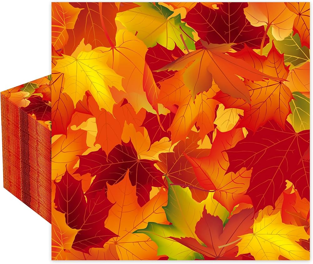 100 PCS Fall Leaves Cocktail Napkins Maple Leaves Paper Napkins Disposable 3-ply Fall Leaf Bevera... | Amazon (US)