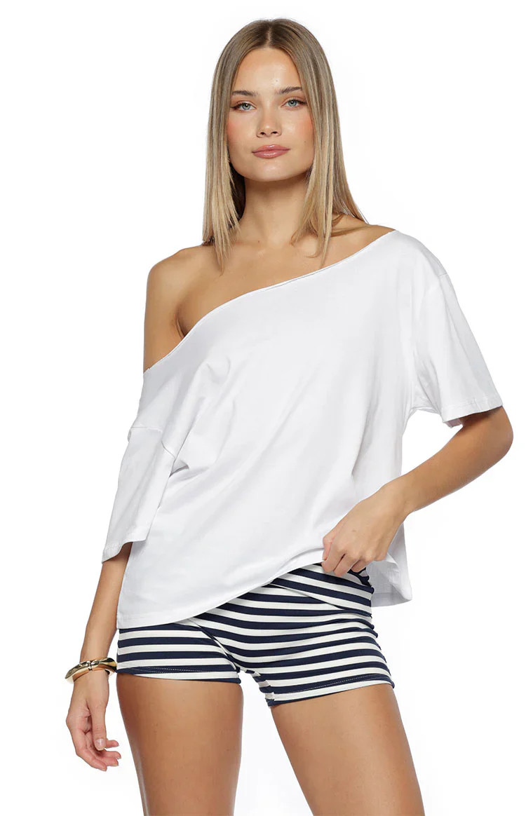 Bennie Navy Stripe Foldover Micro Shorts | Beginning Boutique | Beginning Boutique (US)