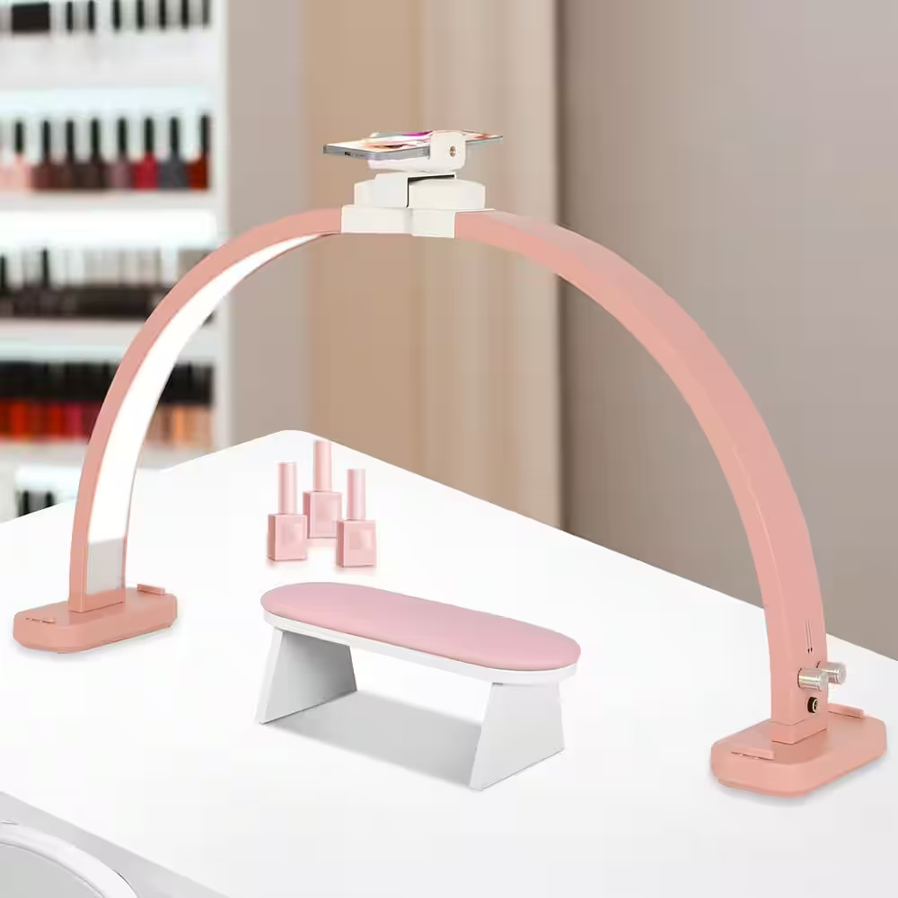MOSZAR LLC - 28"" Foldable Half Moon Nail Desk Lamp with Phone Holder, Pink LED Light | Best Buy U.S.