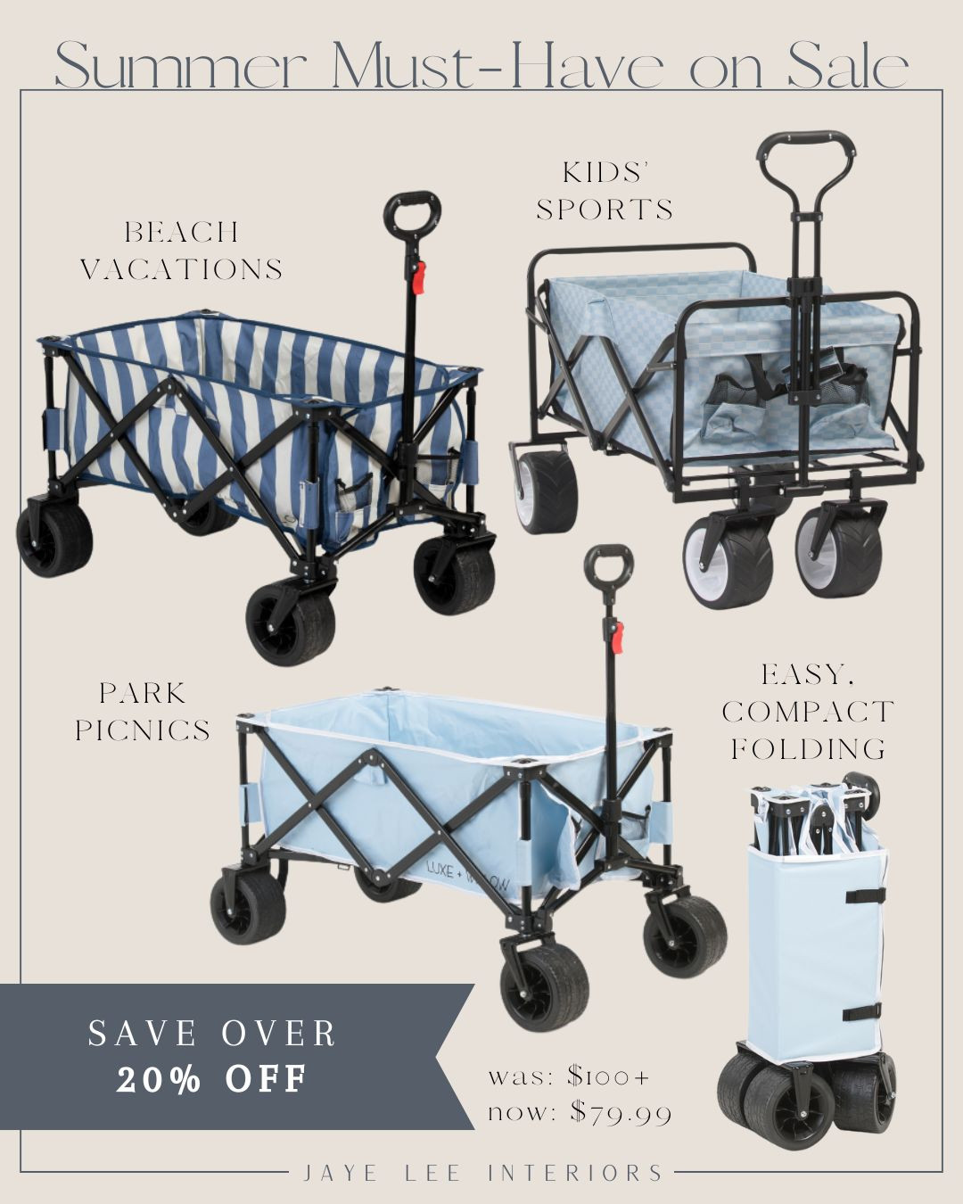 Super cute beach wagons on sale! 

indoor/outdoor wagon, sand-safe wheels, 360 degree swivel rotation, adjustable handle height, collapsable design, beach cart, trolley, carry-all, sideline style, baseball mom, softball mom, football mom, lacrosse mama, soccer mom, sports mom, sporty mom style, mom hack, beach vacation must-have, beach day, picnic cart, Marshall's TJ Maxx Homegoods  

 #LTKActive #LTKFindsUnder100 #LTKKids