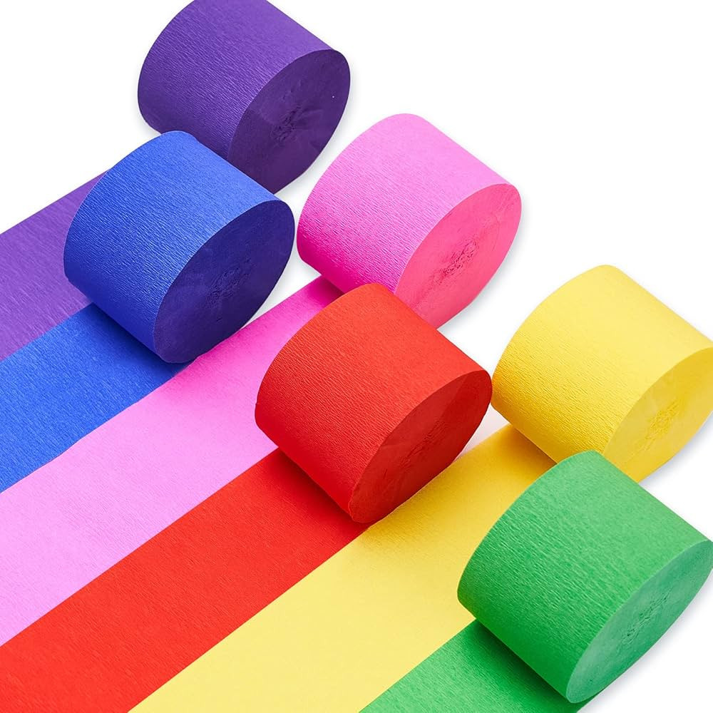 PartyWoo Crepe Paper Streamers 6 Rolls 492ft, Pack of Rainbow Color Party Streamers for Party Dec... | Amazon (US)