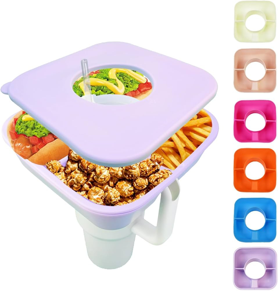 Stanley Cup 40 oz Tumbler Snack Bowl with Lid and Ring, Reusable Silicone Snack Holder (Purple) | Amazon (US)